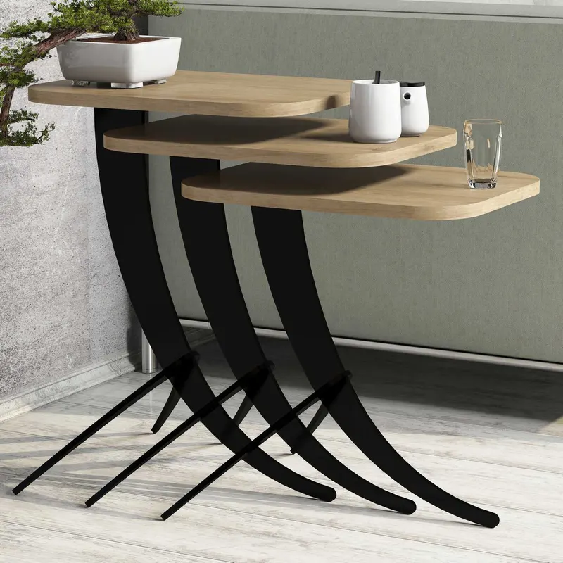 Set 3 măsuțe de cafea Pion, Diverse culori, 35x60x45 cm - Stejar