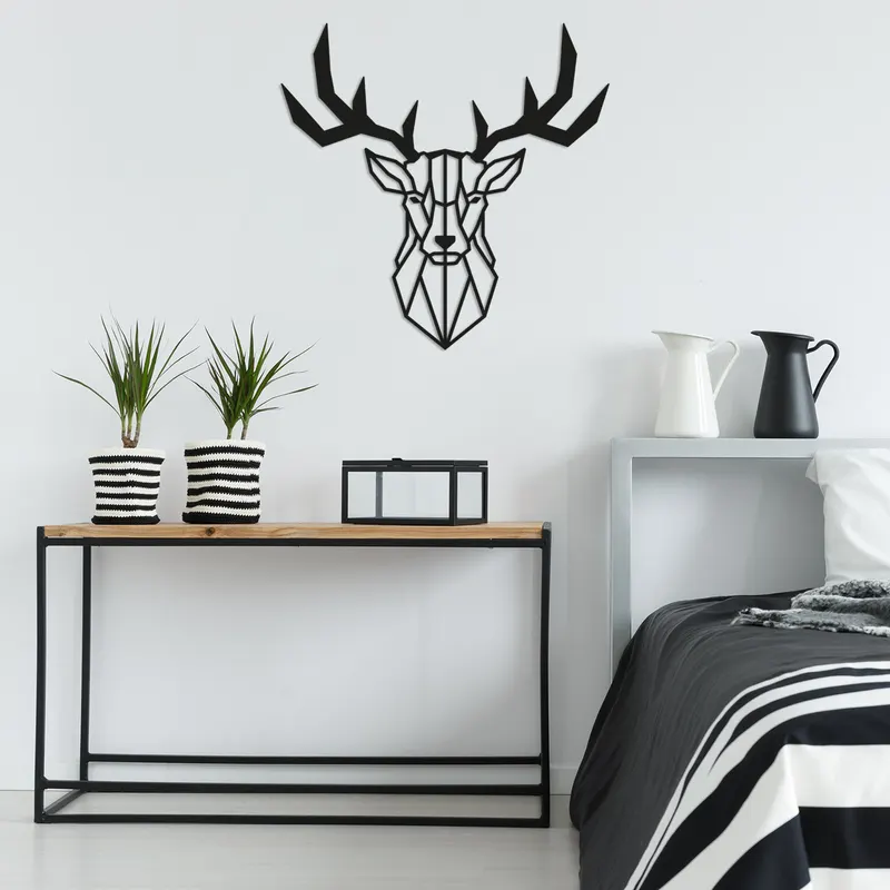 Decorațiune de perete din metal Deer2, Diverse culori, 51x51x0 cm - Negru