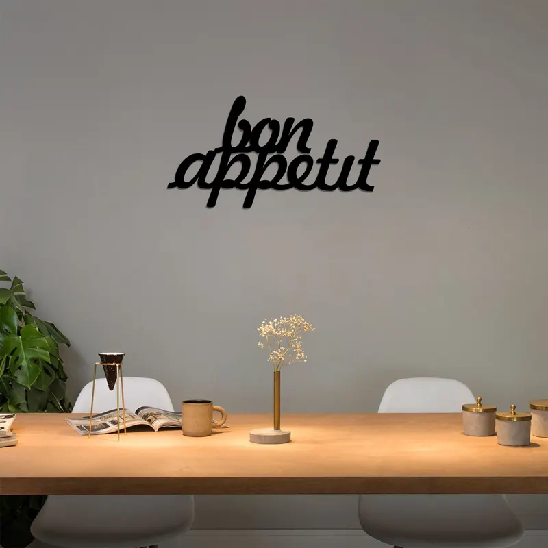 Decorațiune de perete din metal Bon Appetit 1, Diverse culori, 50x30x0 cm - Negru