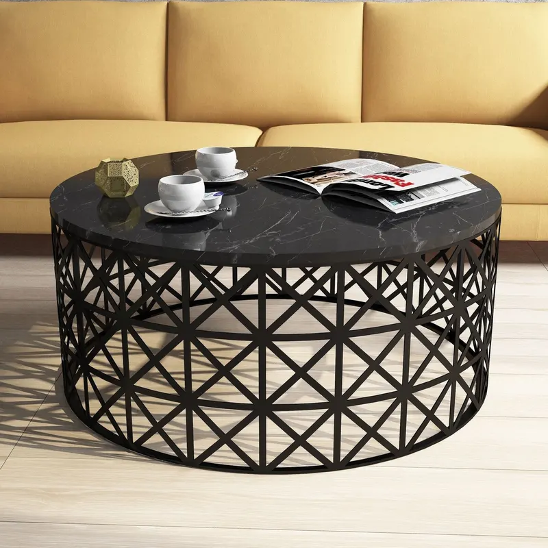 Măsuță de cafea Selin Marble, Diverse culori, 90x90x38 cm - Negru