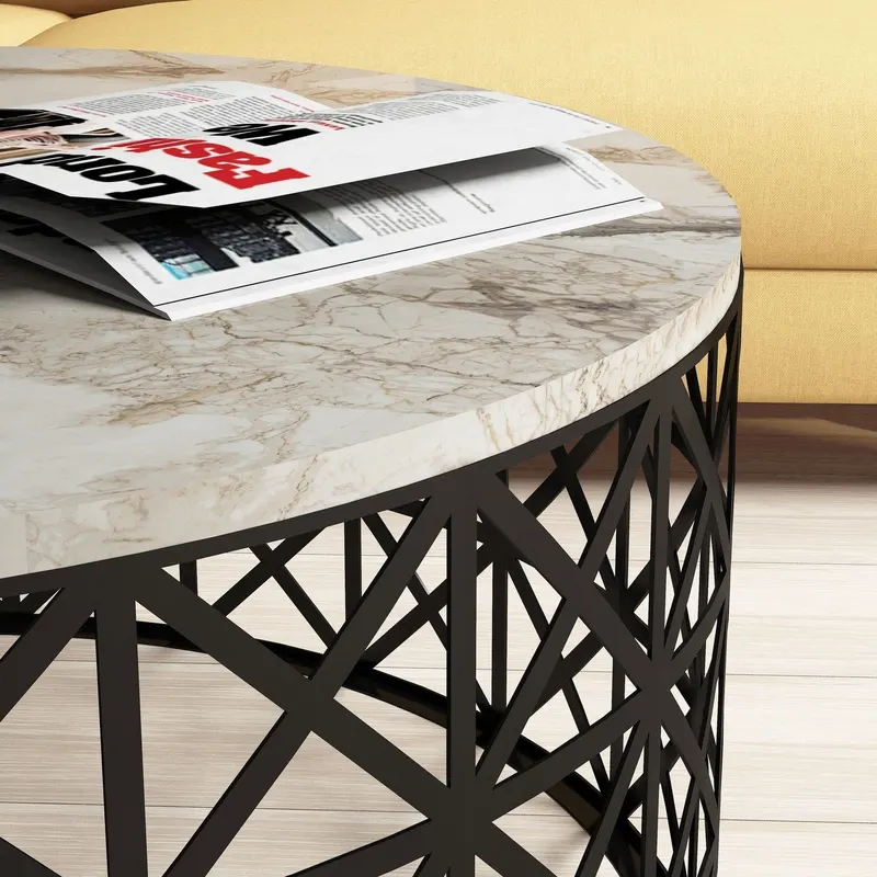 Măsuță de cafea Selin Marble, Diverse culori, 90x90x38 cm - Alb