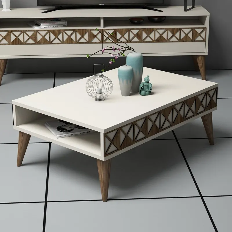 Măsuță de cafea Line, Diverse culori, 90x60x35 cm - Crem