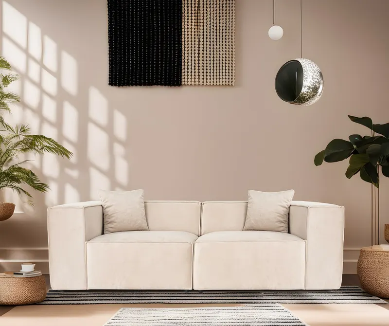 Canapea fixă Lora, Diverse culori, Diverse configurații, 108x74x65 cm - Crem / 2 locuri
