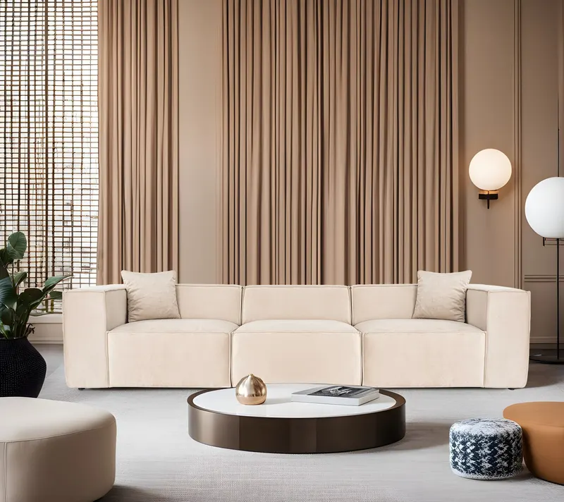 Canapea fixă Lora, Diverse culori, Diverse configurații, 108x74x65 cm - Crem / 3 locuri