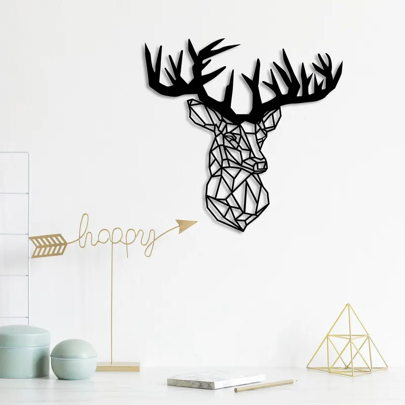 Decorațiune de perete din metal Deer3, Diverse culori, 50x49x0 cm - Negru
