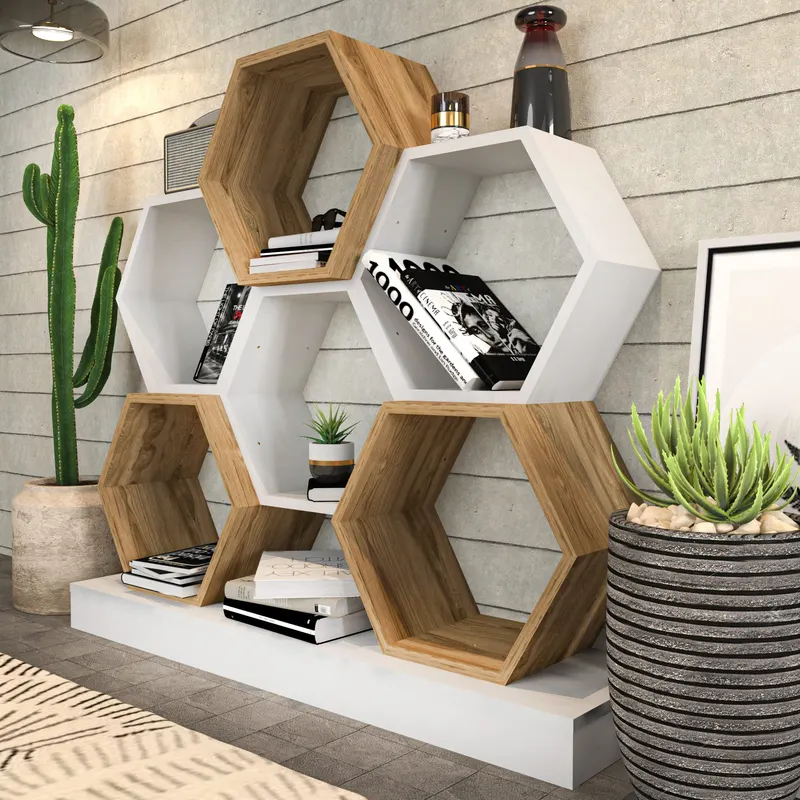 Bibliotecă Cicek, Diverse culori, 120x30x109 cm - Alb - Stejar