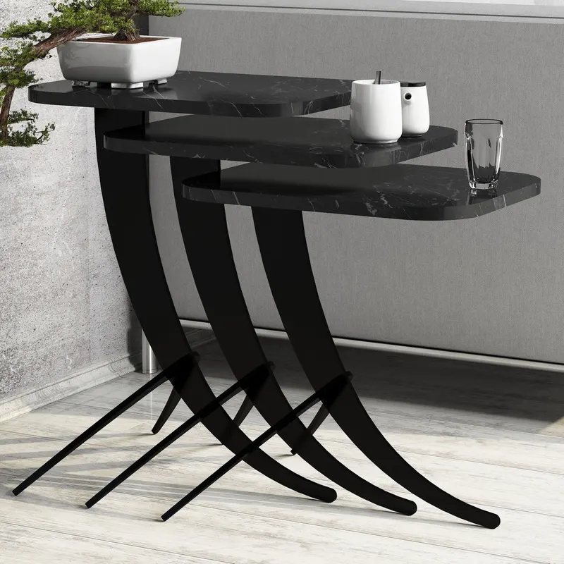 Set 3 măsuțe de cafea Pion Marble, Diverse culori, 35x60x45 cm - Negru