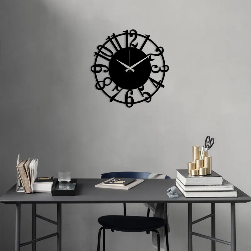 Ceas de perete Metal Wall Clock 15, Diverse culori, 48x48x0 cm - Negru