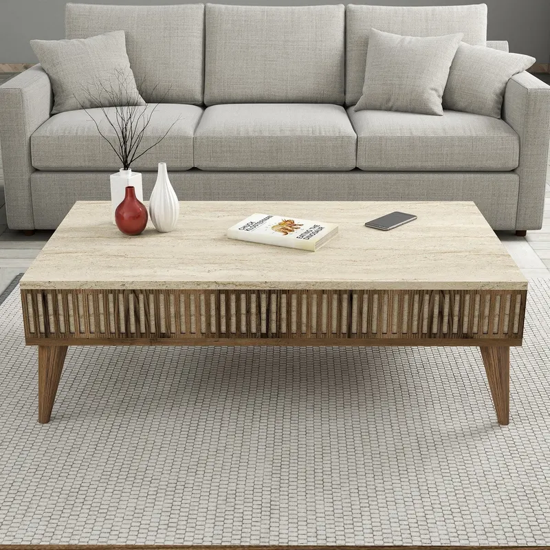 Măsuță de cafea Milan, Diverse culori, 105x60x35 cm - Nuc - Travertin