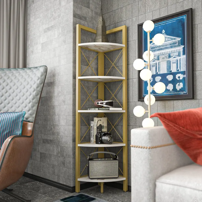 Bibliotecă Remo, Diverse culori, 31x33x160 cm - Auriu