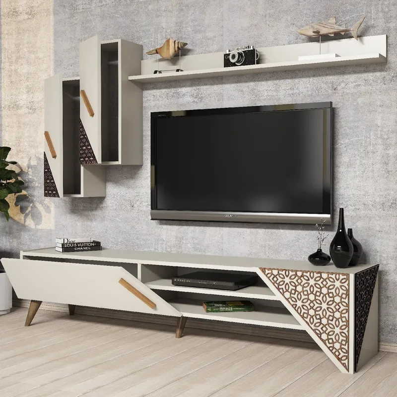 Comodă TV Beril, Diverse culori, 180x37x40 cm - Crem
