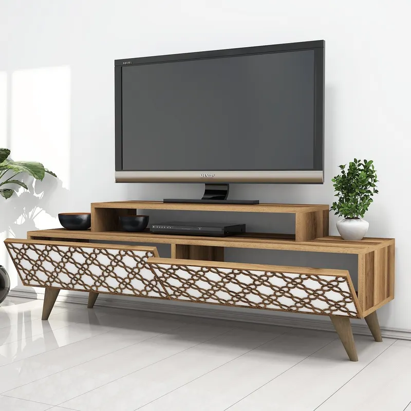 Comodă TV City, Diverse culori, 140x42x49 cm - Nuc - Alb