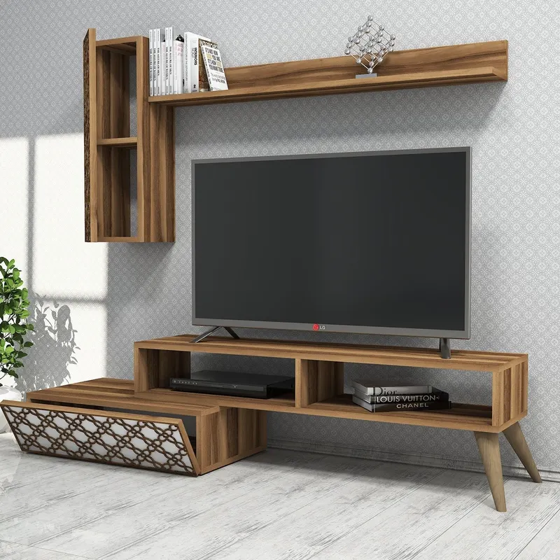 Comodă TV Planet, Diverse culori, 150x37x38 cm - Nuc - Alb