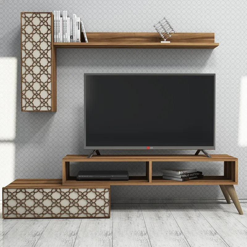 Comodă TV Planet, Diverse culori, 150x37x38 cm - Nuc - Crem