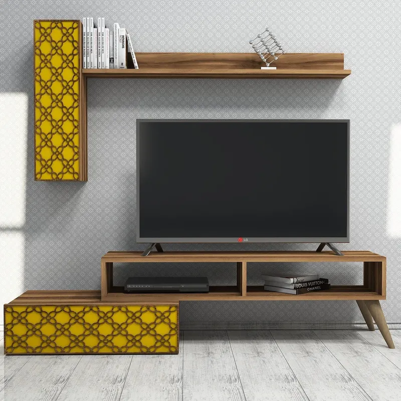 Comodă TV Planet, Diverse culori, 150x37x38 cm - Nuc - Galben