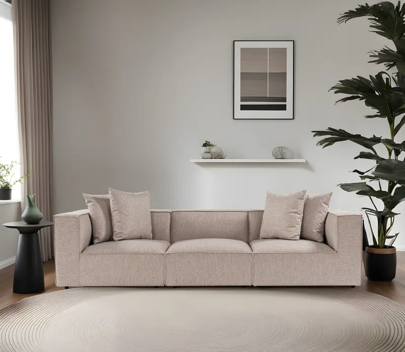 Canapea fixă 3 locuri Sora 3, Diverse culori, 270x95x65 cm - Sand beige