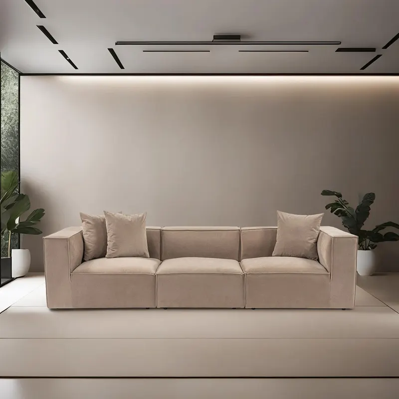 Canapea fixă 3 locuri Sora 3, Diverse culori, 270x95x65 cm - Cappuccino