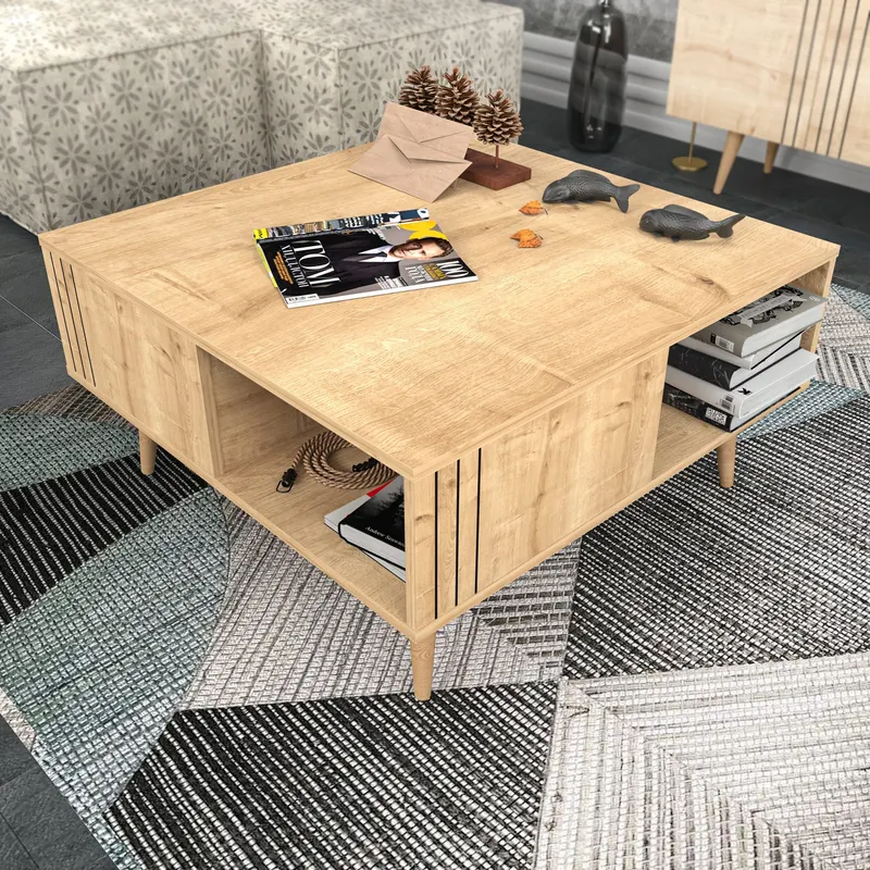 Măsuță de cafea Ronas, Diverse culori, 90x90x47 cm - Stejar