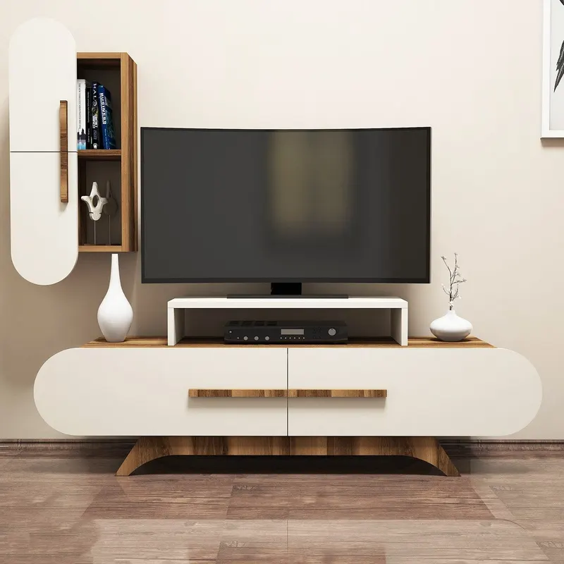 Comodă TV Rose S, Diverse culori, 145x37x50 cm - Nuc - Crem