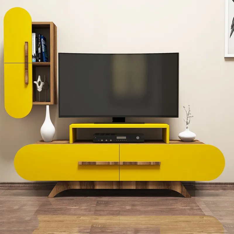 Comodă TV Rose S, Diverse culori, 145x37x50 cm - Nuc - Galben