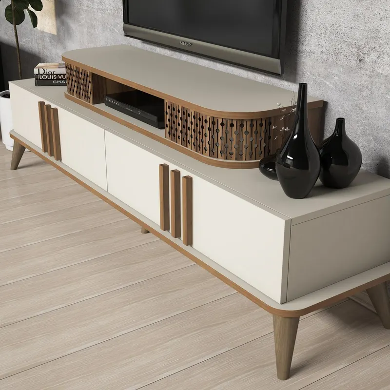 Comodă TV Eylül, Diverse culori, 168x39x52 cm - Crem
