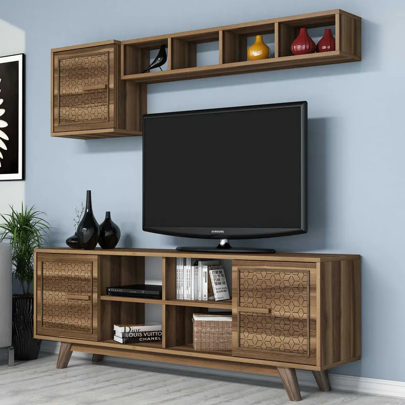 Comodă TV Ayla, Diverse culori, 160x35x56 cm - Nuc