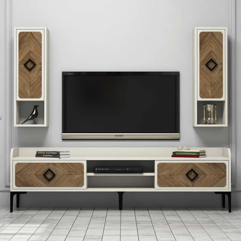 Comodă TV Samba, Diverse culori, 180x35x52 cm - Nuc - Crem