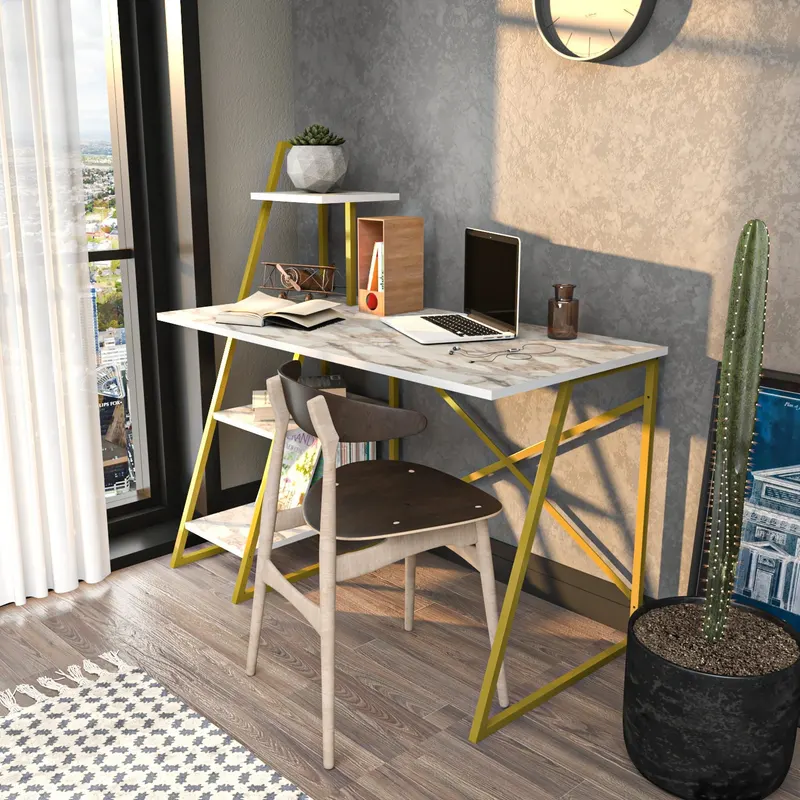 Birou Admira, Diverse culori, 120x60x120 cm - Alb - Auriu
