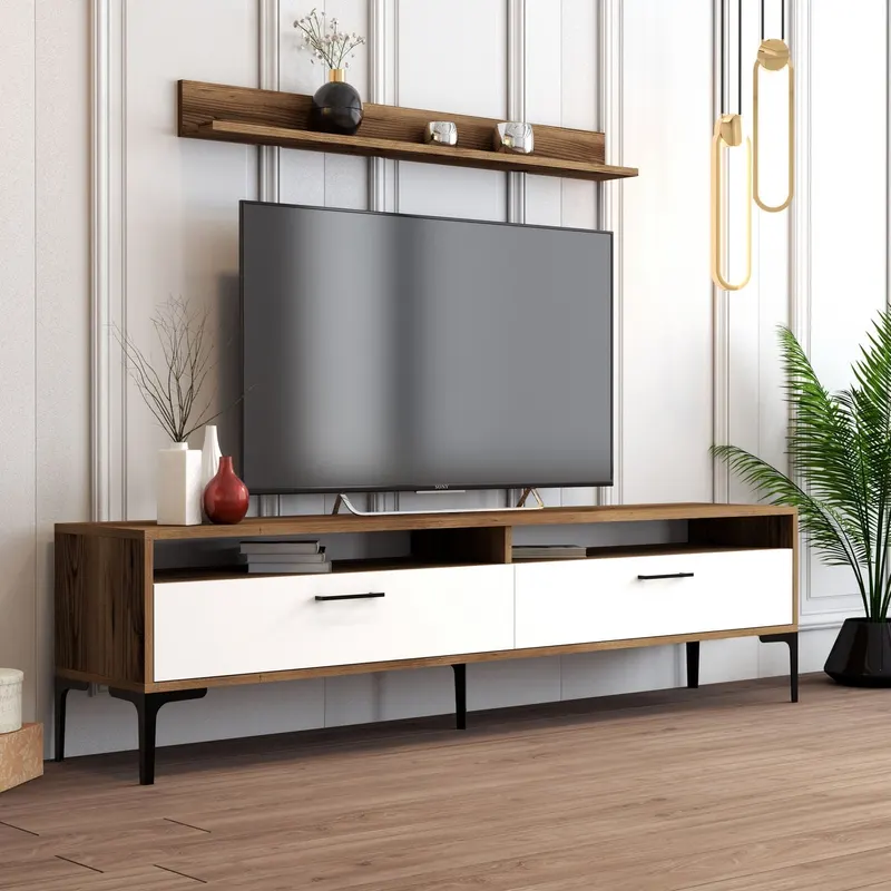 Comodă TV Istanbul, Diverse culori, 180x35x47 cm - Nuc - Alb