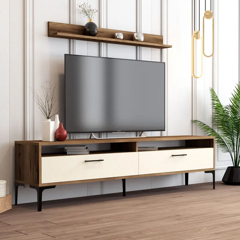 Comodă TV Istanbul, Diverse culori, 180x35x47 cm - Nuc - Crem