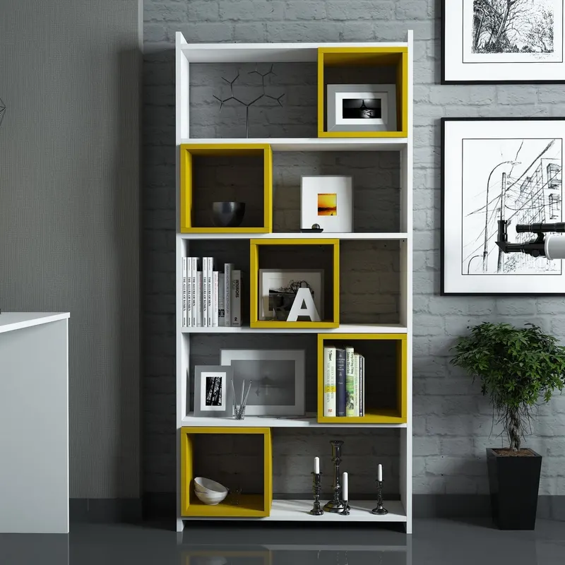 Bibliotecă Box, Diverse culori, 80x22x170 cm - Alb - Galben