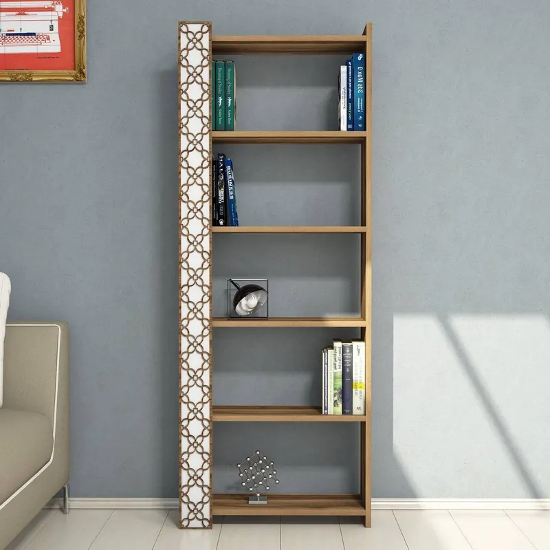 Bibliotecă City, Diverse culori, 65x24x170 cm - Nuc - Alb
