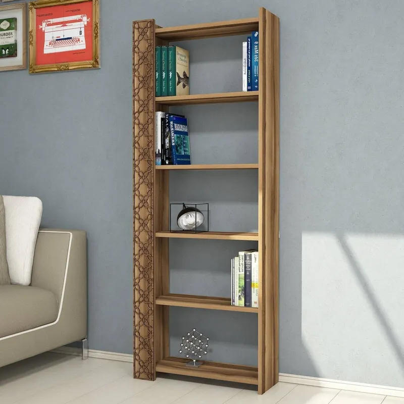 Bibliotecă City, Diverse culori, 65x24x170 cm - Nuc