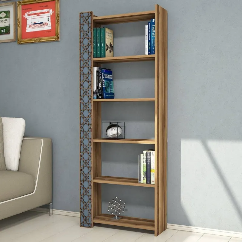 Bibliotecă City, Diverse culori, 65x24x170 cm - Nuc - Chalcedony