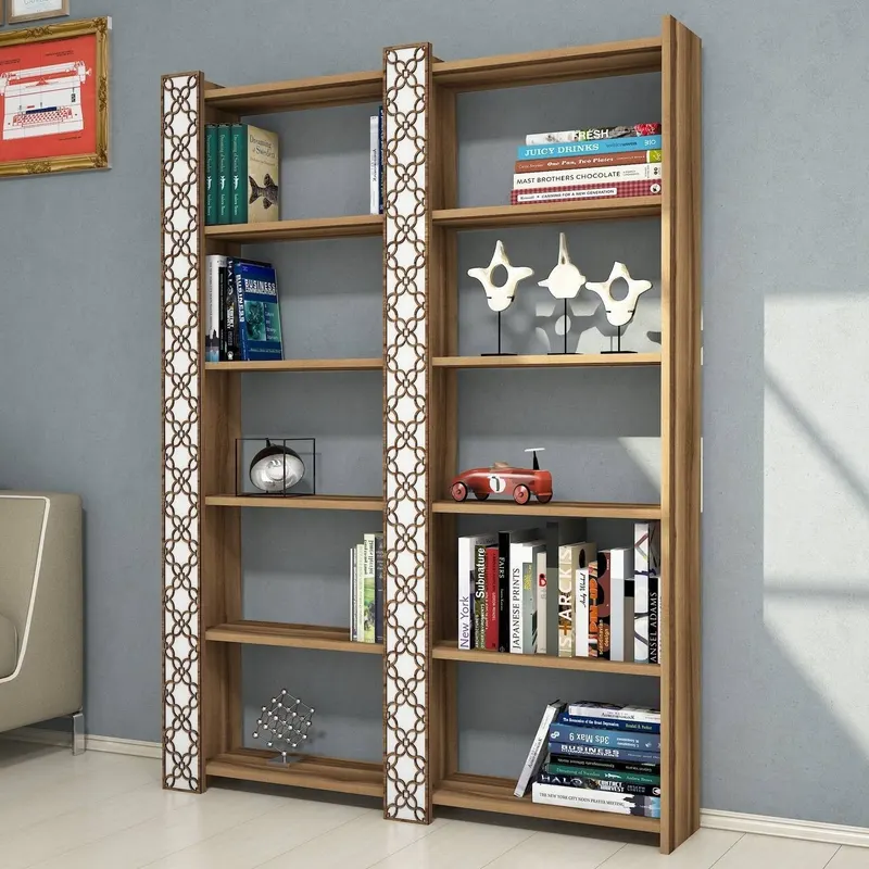 Bibliotecă City 2, Diverse culori, 125x24x170 cm - Nuc - Alb