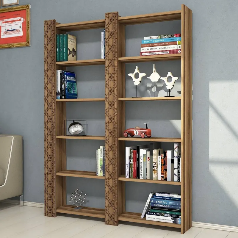 Bibliotecă City 2, Diverse culori, 125x24x170 cm - Nuc