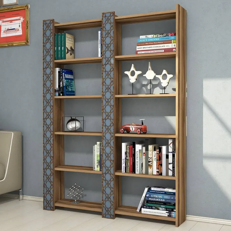Bibliotecă City 2, Diverse culori, 125x24x170 cm - Nuc - Chalcedony