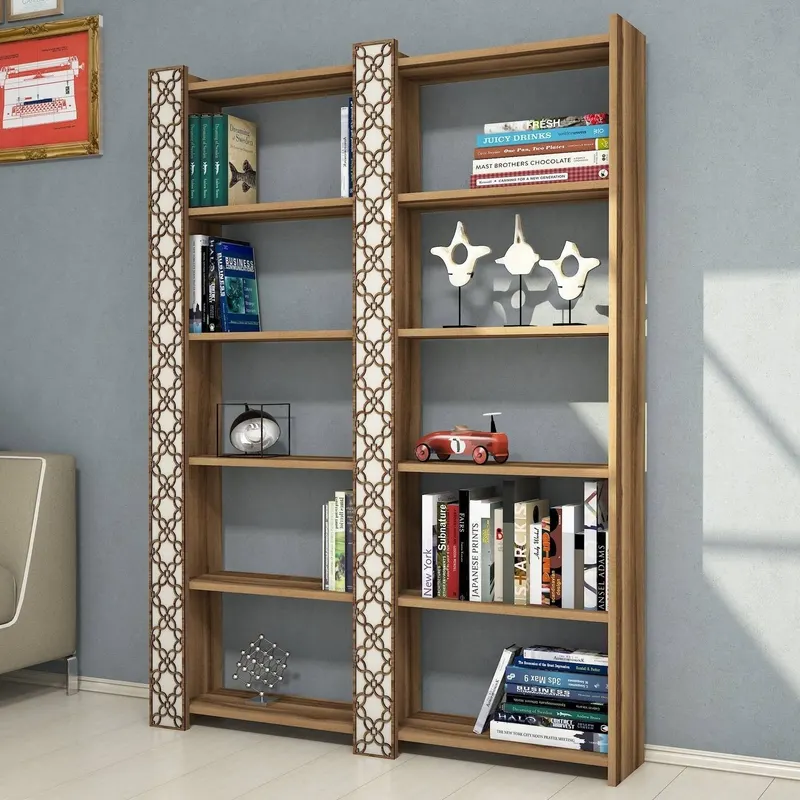 Bibliotecă City 2, Diverse culori, 125x24x170 cm - Nuc - Crem