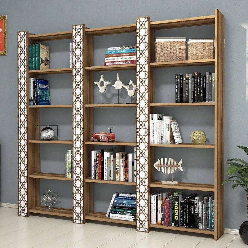 Bibliotecă City 3, Diverse culori, 185x24x170 cm - Nuc - Alb
