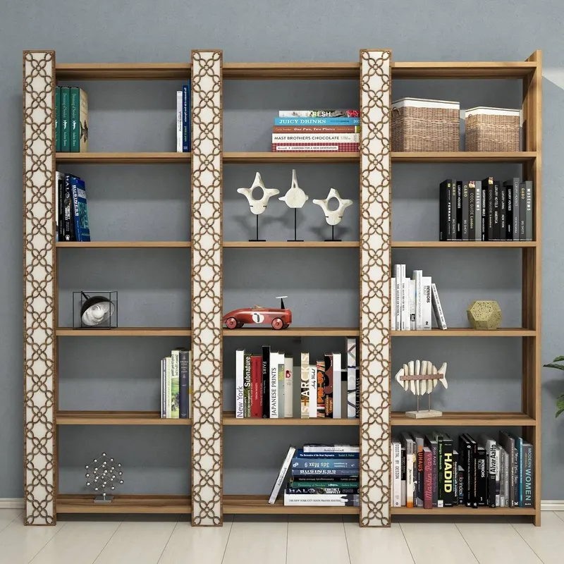Bibliotecă City 3, Diverse culori, 185x24x170 cm - Nuc - Crem
