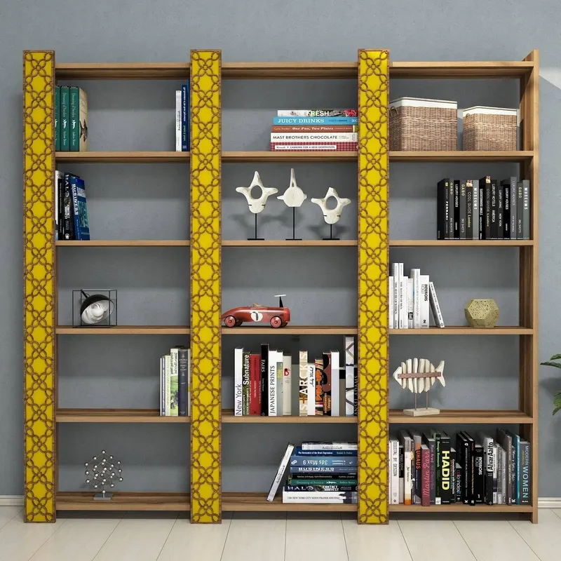 Bibliotecă City 3, Diverse culori, 185x24x170 cm - Nuc - Galben
