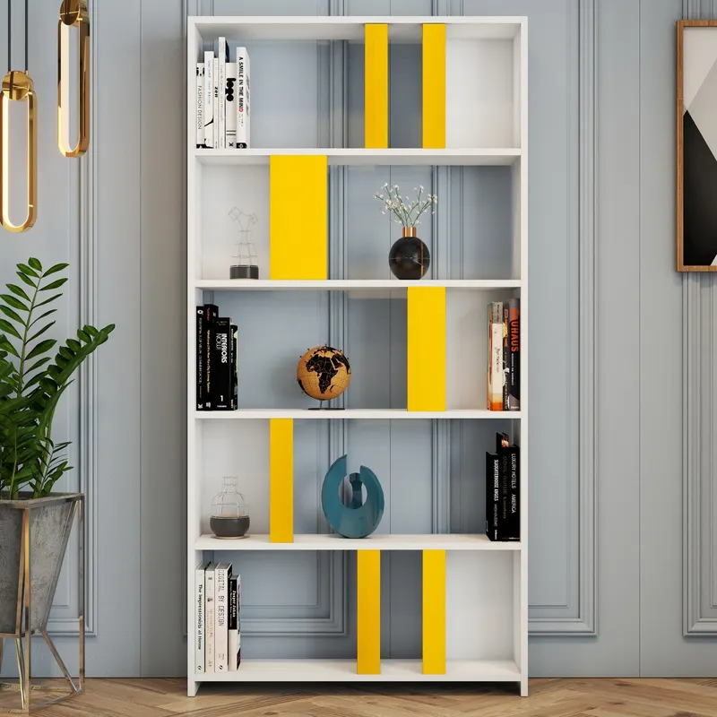 Bibliotecă Lima, Diverse culori, 90x20x180 cm - Alb - Galben