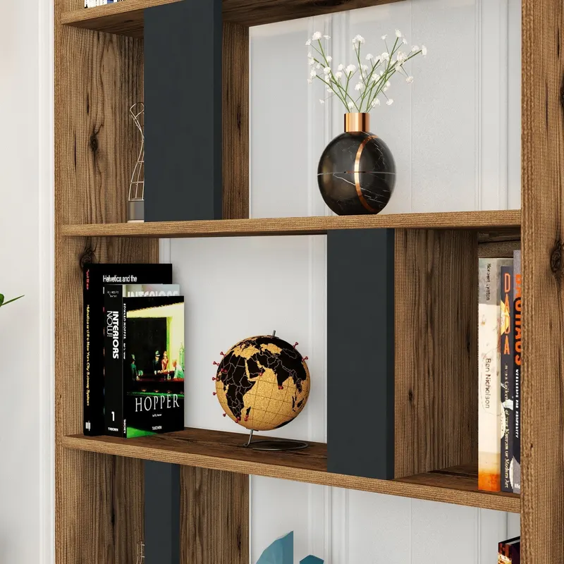 Bibliotecă Lima, Diverse culori, 90x20x180 cm - Nuc - Antracit