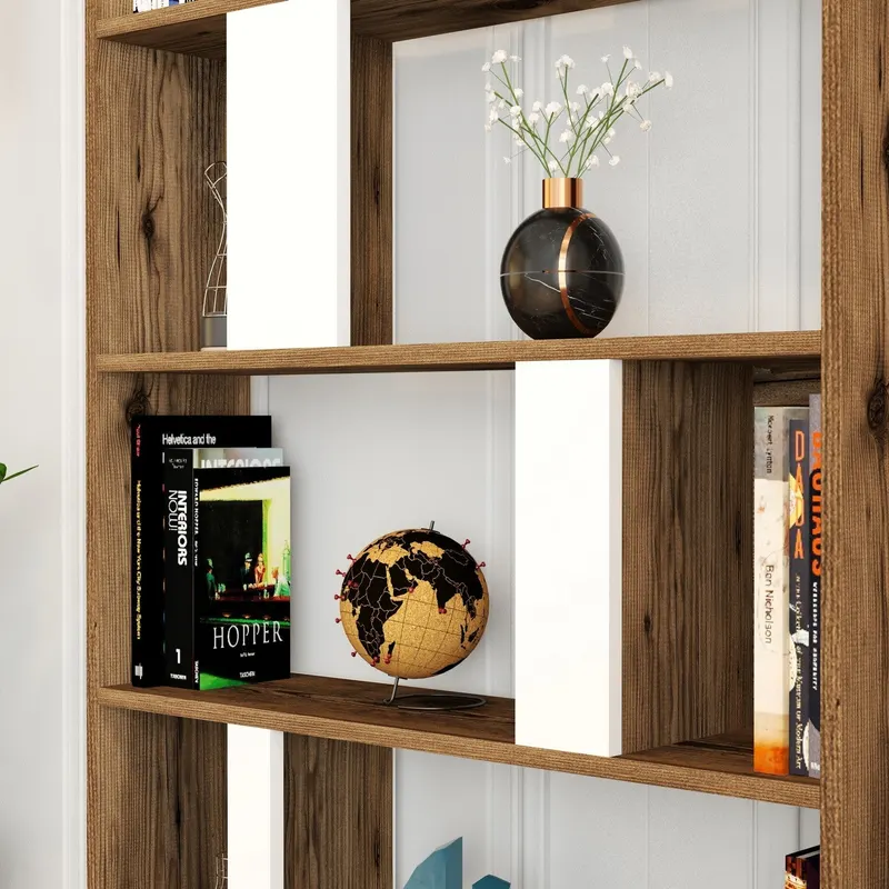 Bibliotecă Lima, Diverse culori, 90x20x180 cm - Nuc - Alb