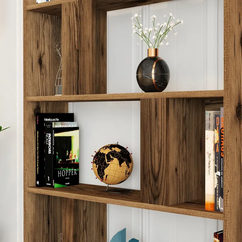 Bibliotecă Lima, Diverse culori, 90x20x180 cm - Nuc