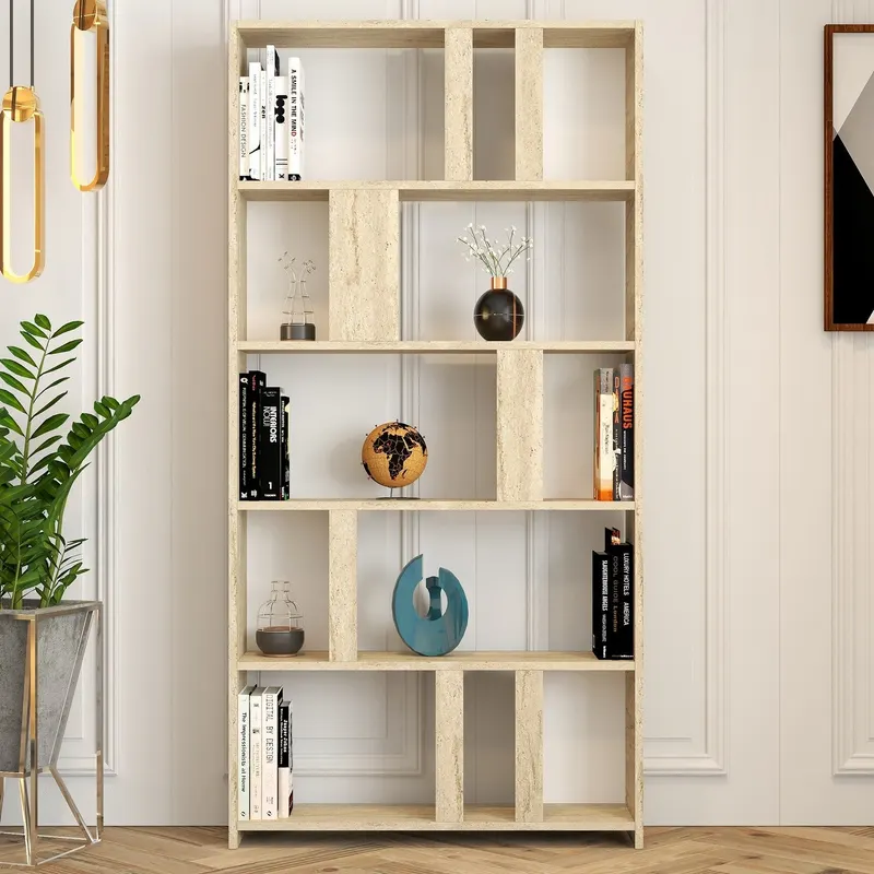 Bibliotecă Lima, Diverse culori, 90x20x180 cm - Travertin