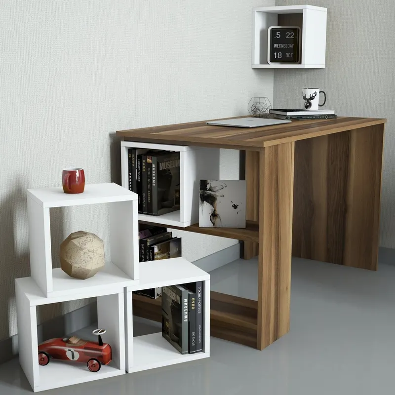 Birou Box, Diverse culori, 120x65x75 cm - Nuc - Alb