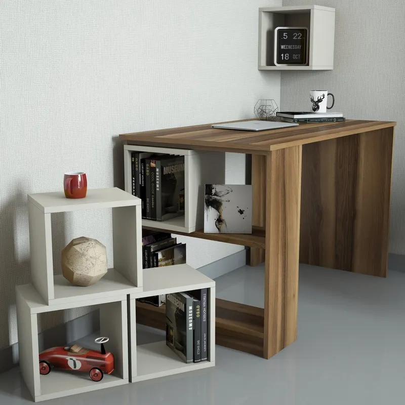 Birou Box, Diverse culori, 120x65x75 cm - Nuc - Crem