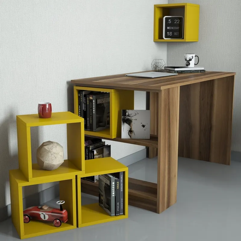 Birou Box, Diverse culori, 120x65x75 cm - Nuc - Galben