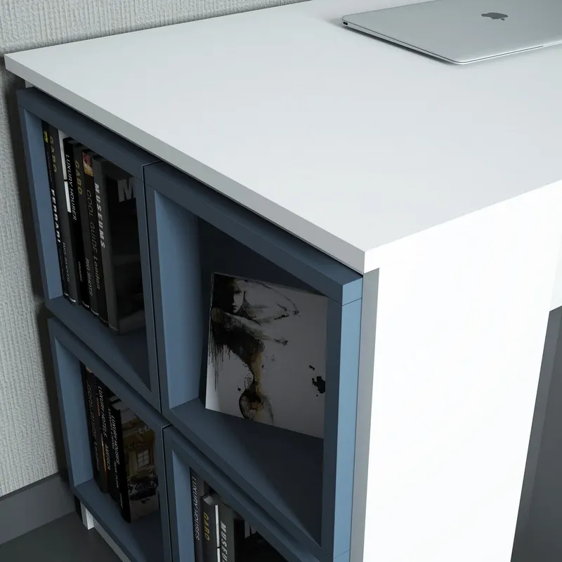 Birou Box, Diverse culori, 120x65x75 cm - Alb - Albastru
